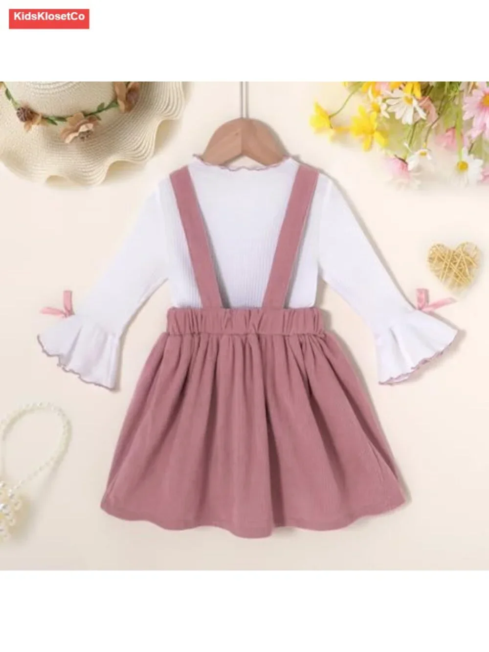 Toddler Girl Fall Overall Dress 2Pcs Corduroy Jumper Outfit
